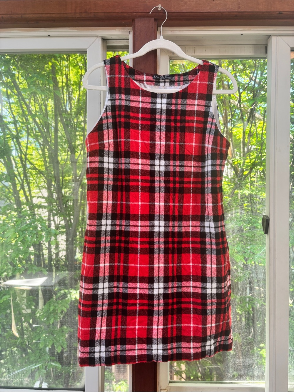 Kiel James Patrick Red Black White Plaid Sleeveless Dress